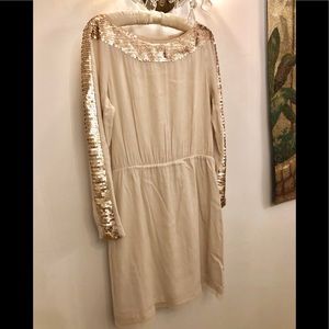 BCBG MAXAZRIA Cream Dress with Gold Sequins